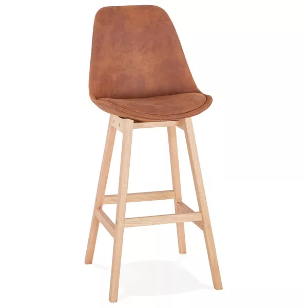 Tabouret de bar design scandinave en microfibre pieds couleur naturelle LILY (marron)