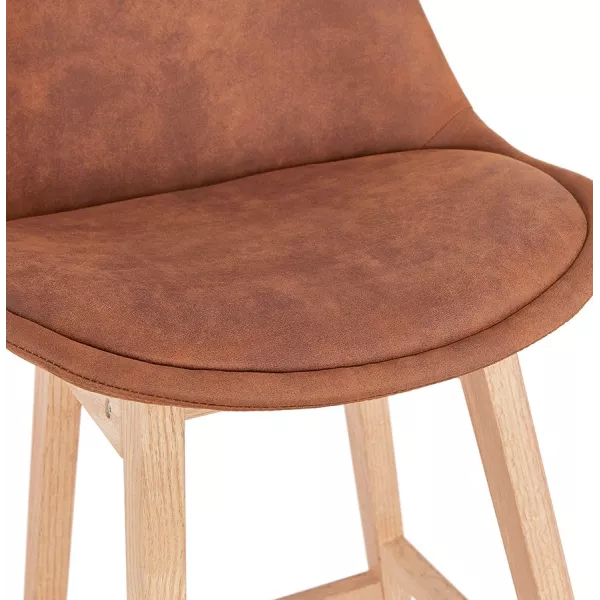 Tabouret de bar design scandinave en microfibre pieds couleur naturelle LILY (marron)