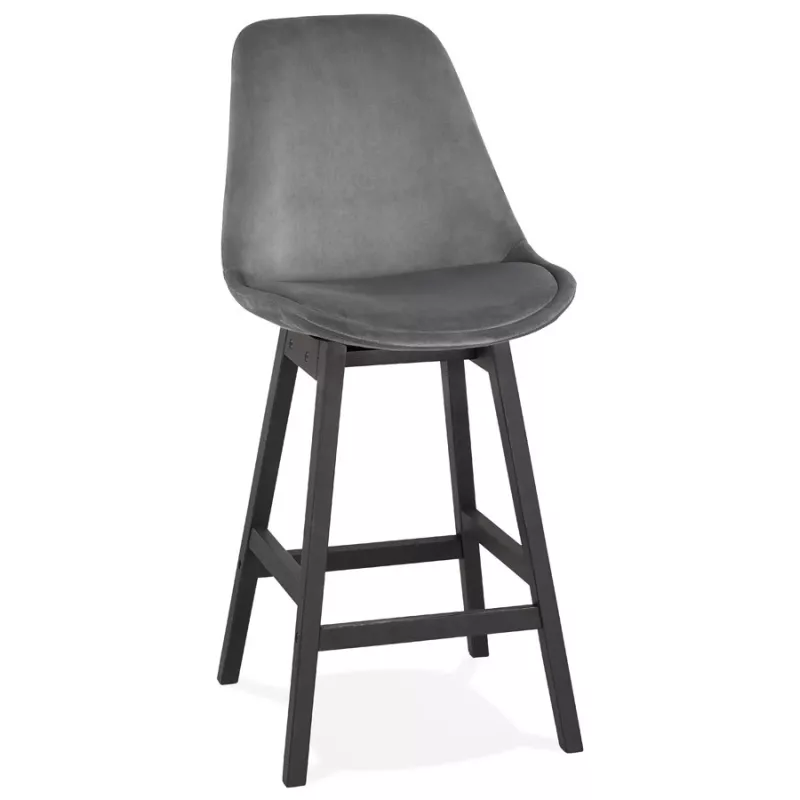 Tabouret de bar mi-hauteur design en velours pieds noirs CAMY MINI (gris)