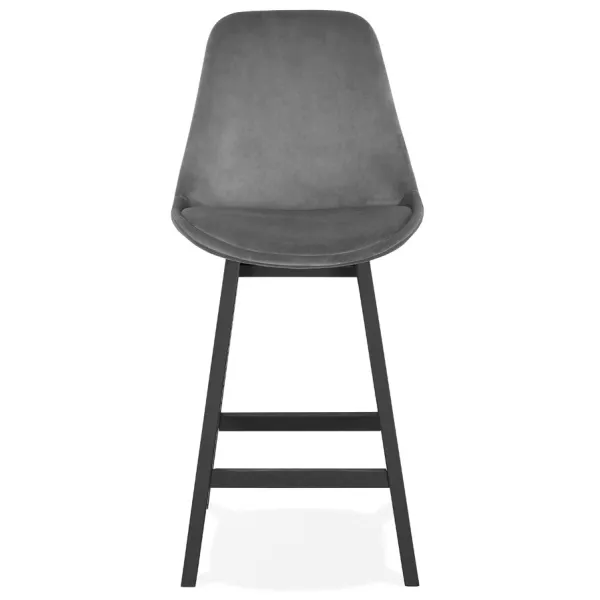 Tabouret de bar mi-hauteur design en velours pieds noirs CAMY MINI (gris)