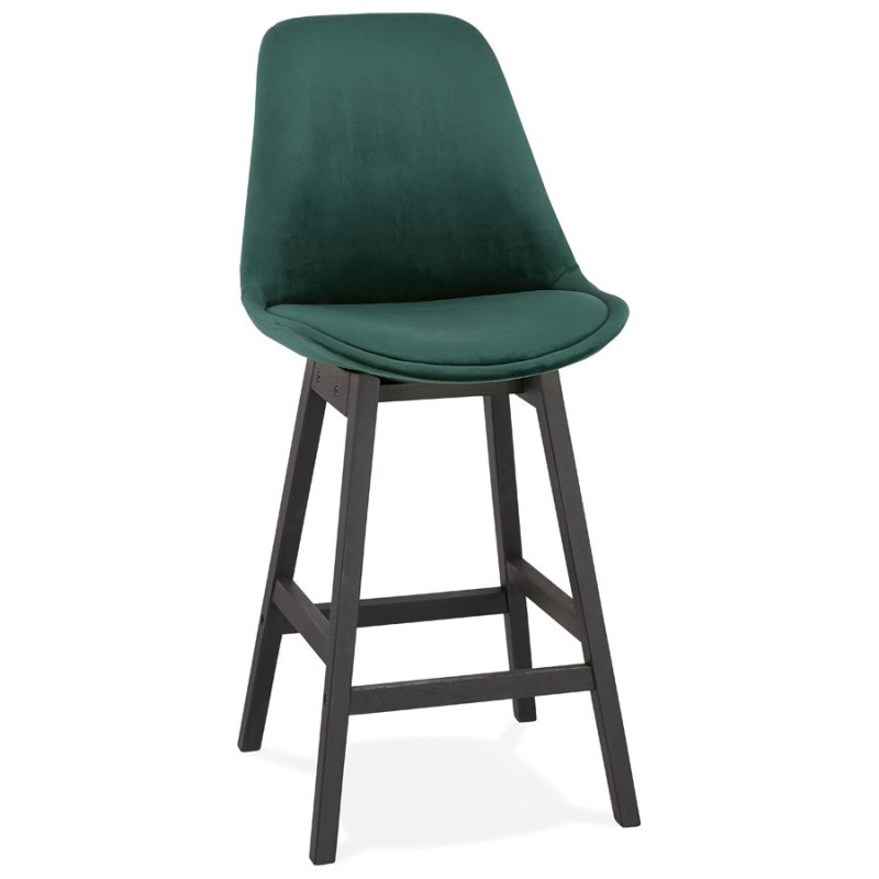 Tabouret de bar mi-hauteur design en velours pieds noirs CAMY MINI (vert)