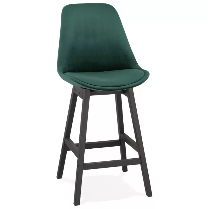 Tabouret de bar mi-hauteur design en velours pieds noirs CAMY MINI (vert)