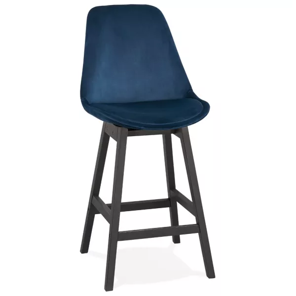 Tabouret de bar mi-hauteur design en velours pieds noirs CAMY MINI (bleu)