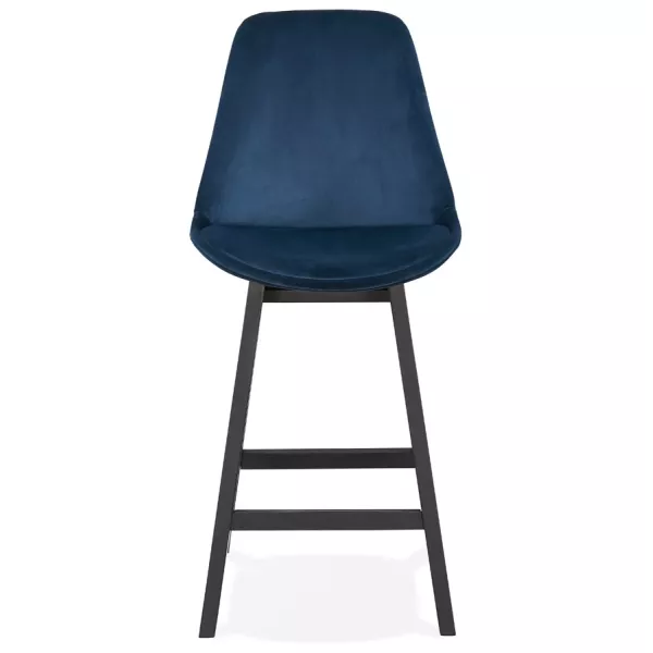 Tabouret de bar mi-hauteur design en velours pieds noirs CAMY MINI (bleu)