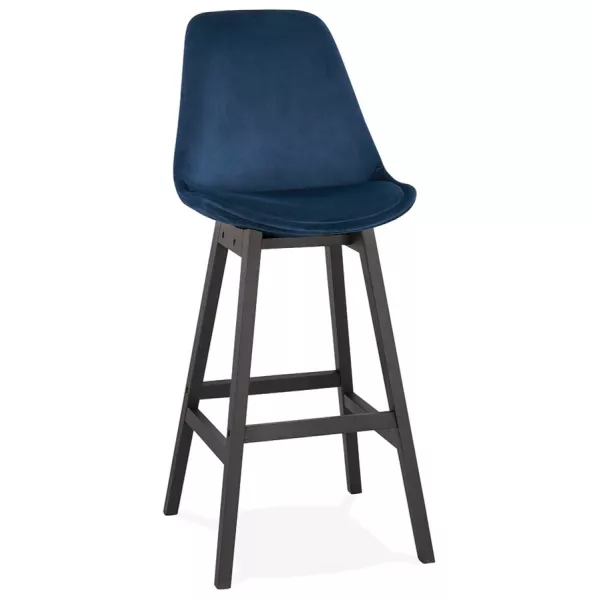 Tabouret de bar design en velours pieds noirs CAMY (bleu)