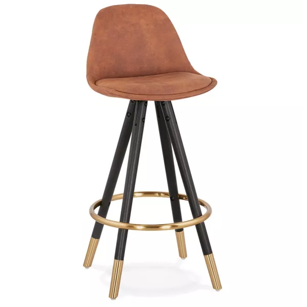 Tabouret de bar mi-hauteur vintage en microfibre pieds noirs et dorés VICKY MINI (marron)