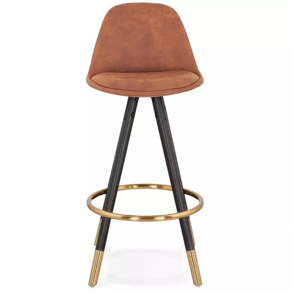 Tabouret de bar mi-hauteur vintage en microfibre pieds noirs et dorés VICKY MINI (marron)