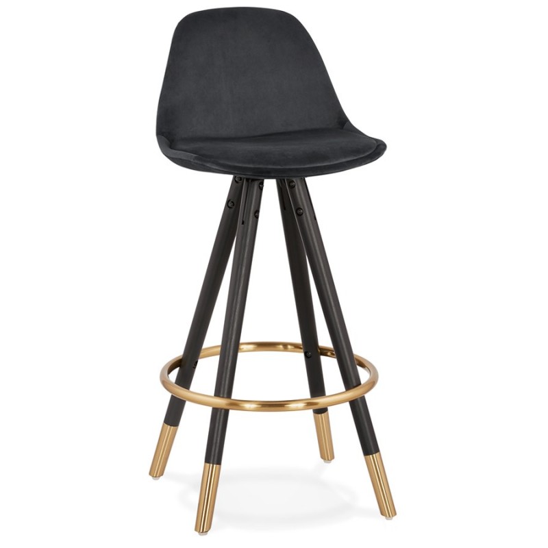 Tabouret de bar mi-hauteur design en velours pieds noirs et dorés NEKO MINI (noir)