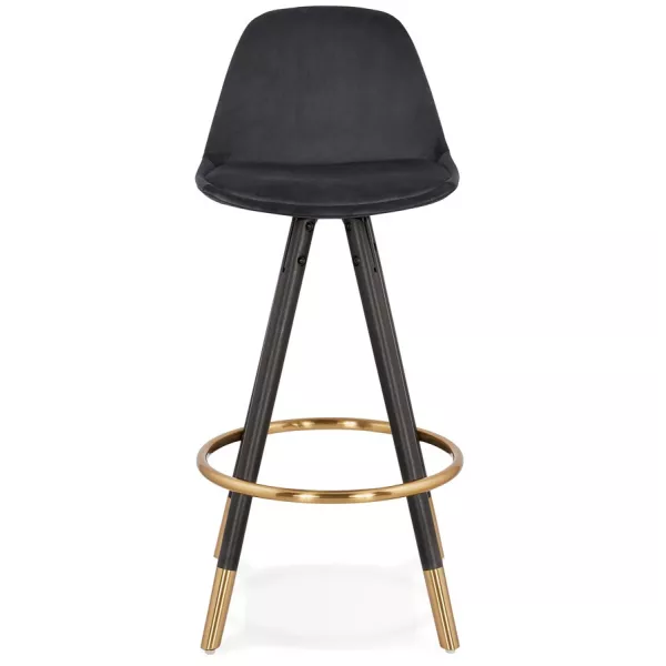 Tabouret de bar mi-hauteur design en velours pieds noirs et dorés NEKO MINI (noir)