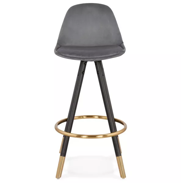 Tabouret de bar mi-hauteur design en velours pieds noirs et dorés NEKO MINI (gris)