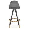 Tabouret de bar mi-hauteur design en velours pieds noirs et dorés NEKO MINI (gris)