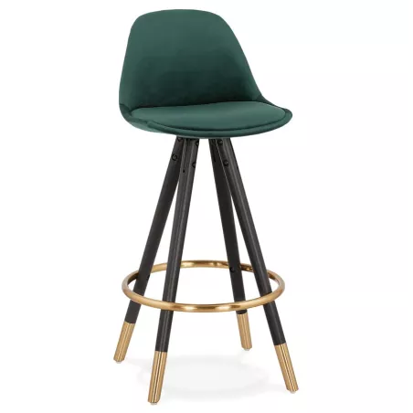 Tabouret de bar mi-hauteur design en velours pieds noirs et dorés NEKO MINI (vert)