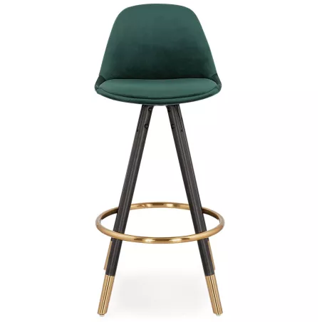 Tabouret de bar mi-hauteur design en velours pieds noirs et dorés NEKO MINI (vert)