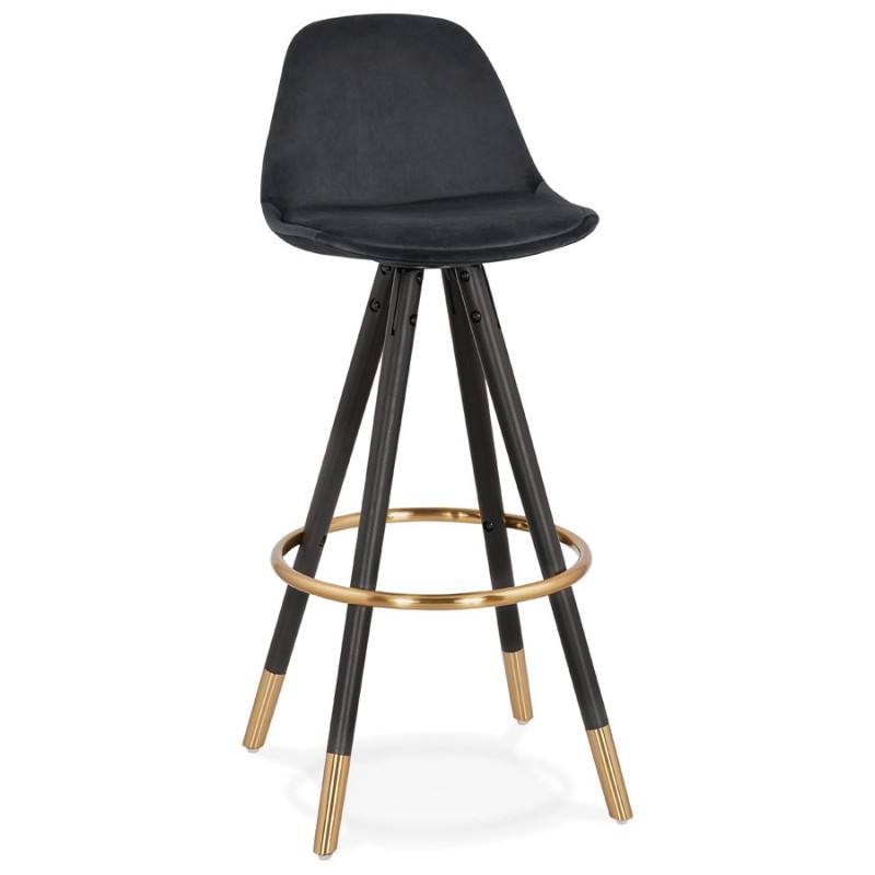 Tabouret de bar design en velours pieds noirs et dorés NEKO (noir)