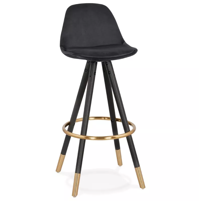 Tabouret de bar design en velours pieds noirs et dorés NEKO (noir)