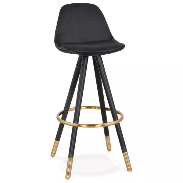 Tabouret de bar design en velours pieds noirs et dorés NEKO (noir)