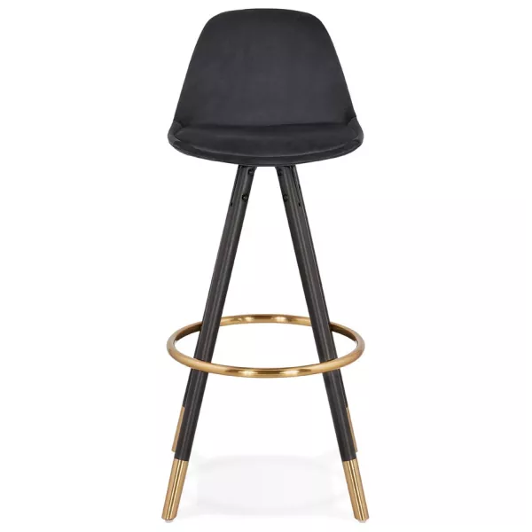 Tabouret de bar design en velours pieds noirs et dorés NEKO (noir)