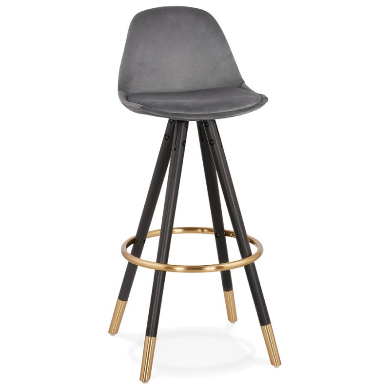 Tabouret de bar design en velours pieds noirs et dorés NEKO (gris)