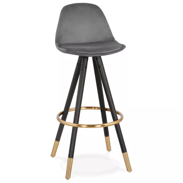 Tabouret de bar design en velours pieds noirs et dorés NEKO (gris)