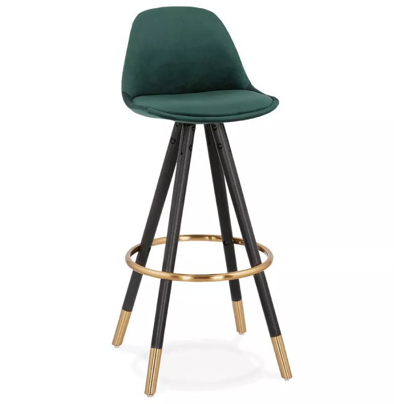 Tabouret de bar design en velours pieds noirs et dorés NEKO (vert)