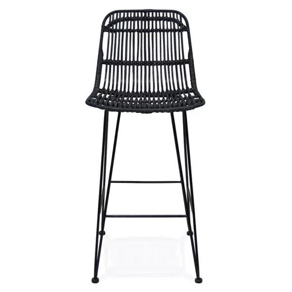 Tabouret de bar mi-hauteur en rotin pieds noirs PRETTY MINI (noir)