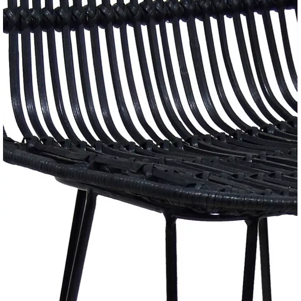 Tabouret de bar mi-hauteur en rotin pieds noirs PRETTY MINI (noir)