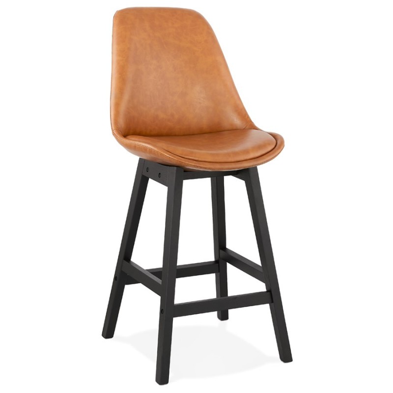 Tabouret de bar chaise de bar mi-hauteur design pieds noirs DAIVY MINI (marron clair)