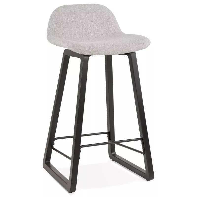 Tabouret de bar mi-hauteur industriel en tissu pieds bois noir MELODY MINI (gris clair)