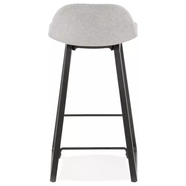 Tabouret de bar mi-hauteur industriel en tissu pieds bois noir MELODY MINI (gris clair)