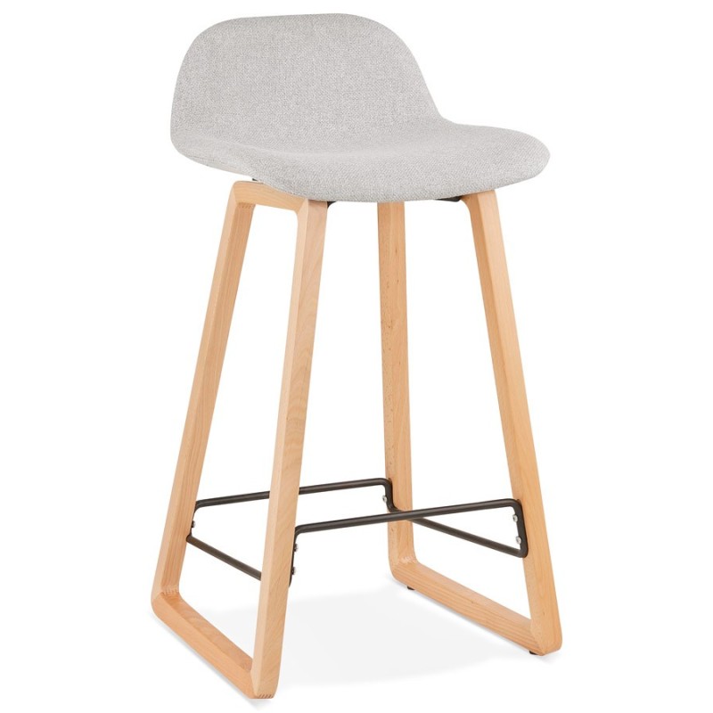 Tabouret de bar mi-hauteur scandinave en tissu pieds couleur naturelle MELODY MINI (gris clair)