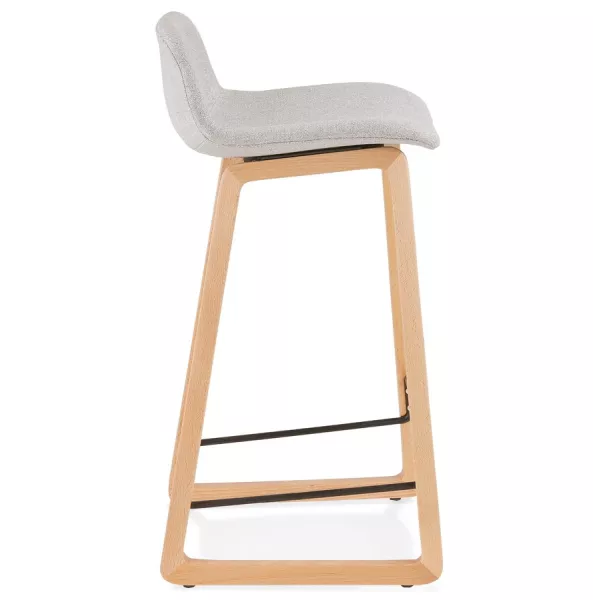 Tabouret de bar mi-hauteur scandinave en tissu pieds couleur naturelle MELODY MINI (gris clair)