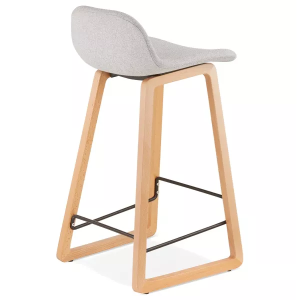 Tabouret de bar mi-hauteur scandinave en tissu pieds couleur naturelle MELODY MINI (gris clair)