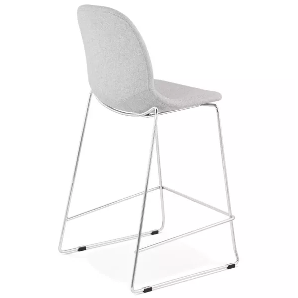 Tabouret de bar mi-hauteur scandinave empilable en tissu pieds métal chromé LOKUMA MINI (gris clair)