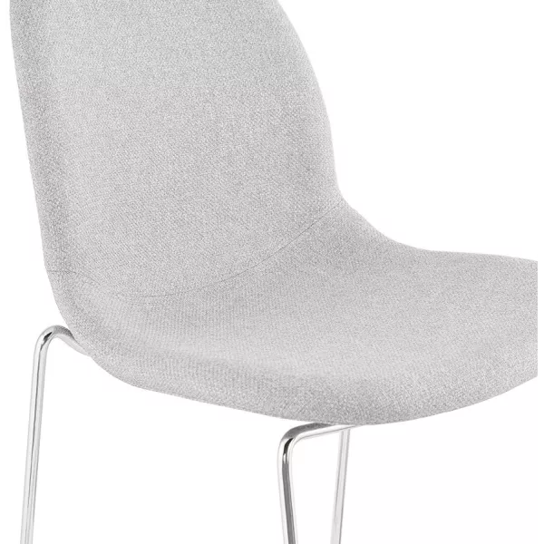 Tabouret de bar mi-hauteur scandinave empilable en tissu pieds métal chromé LOKUMA MINI (gris clair)