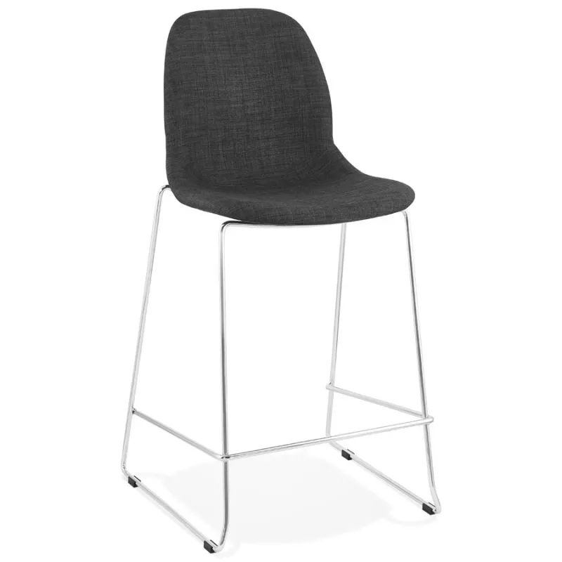 Tabouret de bar mi-hauteur scandinave empilable en tissu pieds métal chromé LOKUMA MINI (gris foncé)