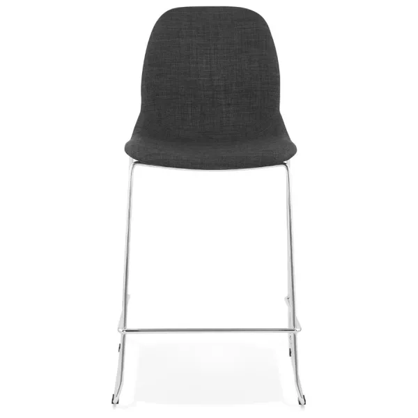 Tabouret de bar mi-hauteur scandinave empilable en tissu pieds métal chromé LOKUMA MINI (gris foncé)