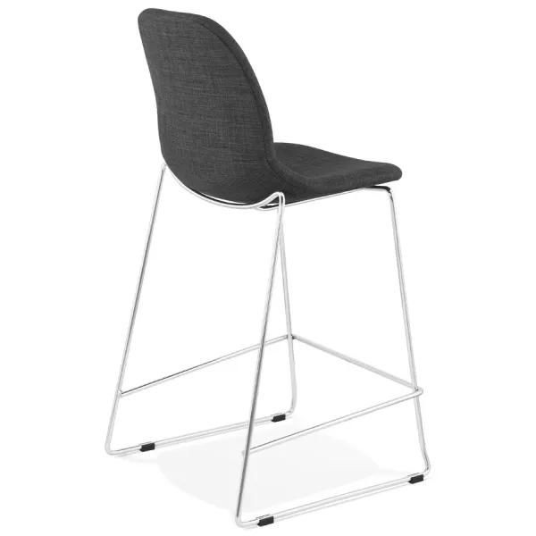 Tabouret de bar mi-hauteur scandinave empilable en tissu pieds métal chromé LOKUMA MINI (gris foncé)