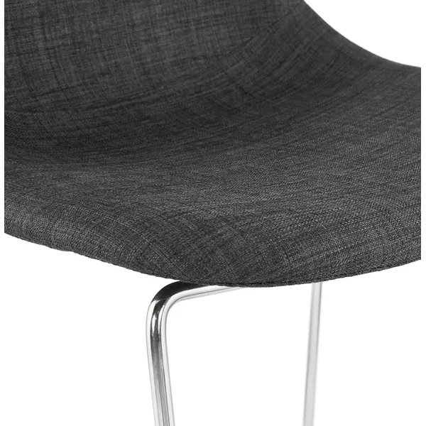 Tabouret de bar mi-hauteur scandinave empilable en tissu pieds métal chromé LOKUMA MINI (gris foncé)