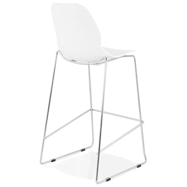 Tabouret de bar mi-hauteur empilable design pieds métal chromé JULIETTE (blanc)