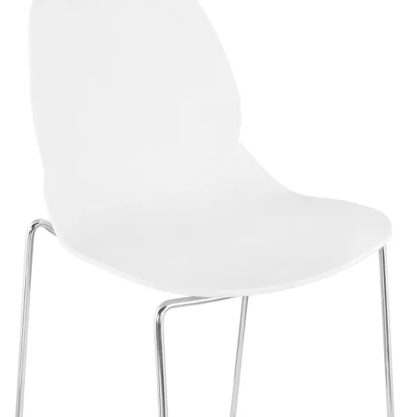 Tabouret de bar mi-hauteur empilable design pieds métal chromé JULIETTE (blanc)