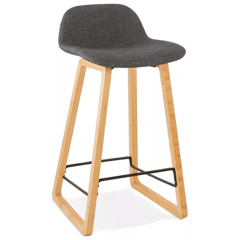 Tabouret de bar mi-hauteur scandinave en tissu pieds couleur naturelle MELODY MINI (gris anthracite)