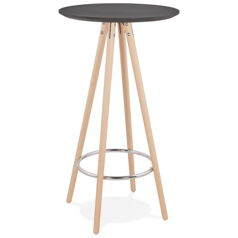 Table haute mange-debout design CHLOE en bois pieds bois couleur naturelle (noir)