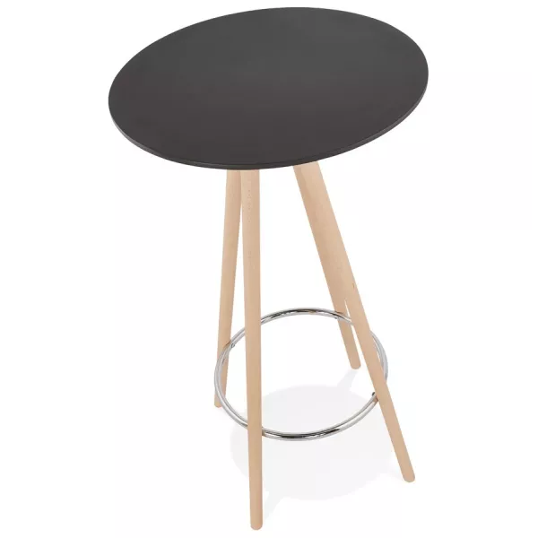 Table haute mange-debout design CHLOE en bois pieds bois couleur naturelle (noir)