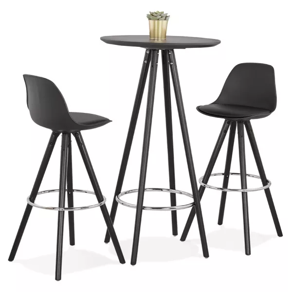 Table haute mange-debout design CHLOE en bois pieds bois noir (noir)