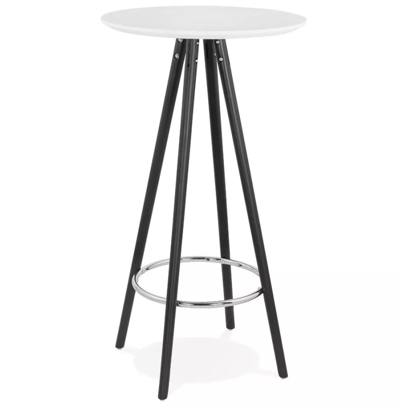 Table haute mange-debout design CHLOE en bois pieds bois noir (blanc)