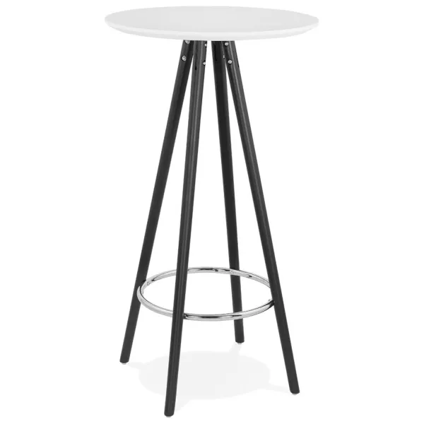 Table haute mange-debout design CHLOE en bois pieds bois noir (blanc)