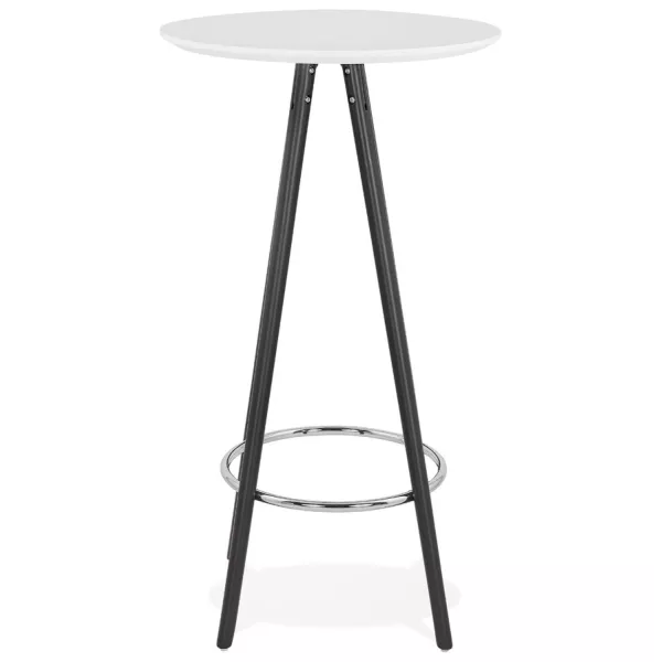 Table haute mange-debout design CHLOE en bois pieds bois noir (blanc)