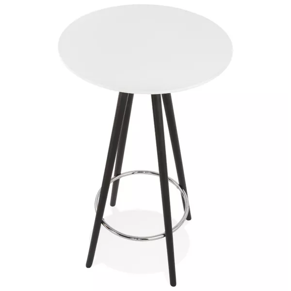 Table haute mange-debout design CHLOE en bois pieds bois noir (blanc)