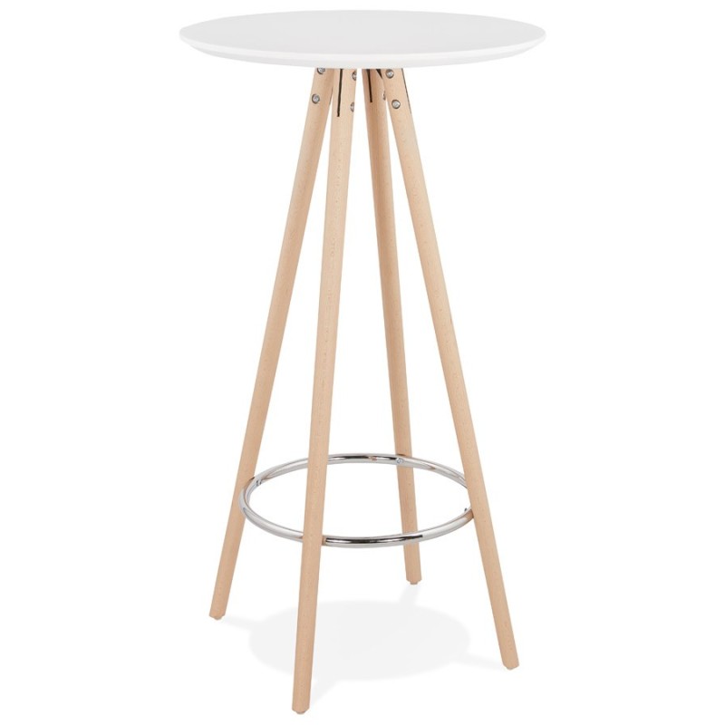 Table haute mange-debout design CHLOE en bois pieds bois couleur naturelle (blanc)