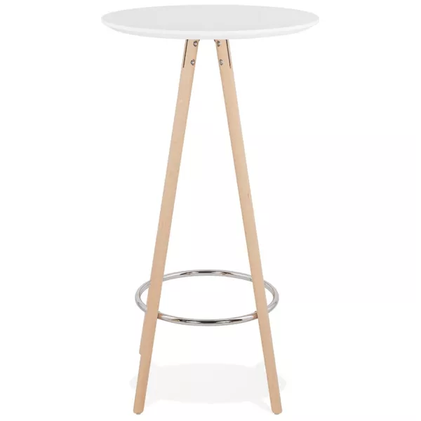 Table haute mange-debout design CHLOE en bois pieds bois couleur naturelle (blanc)